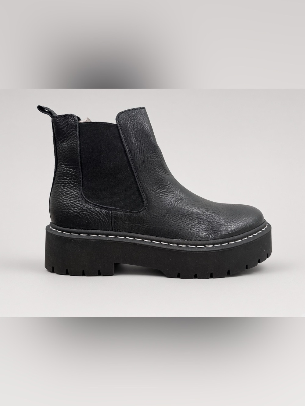 Womens (9) Steve Madden Veerly Black Leather Chelsea Platform Boots SKSM11001341